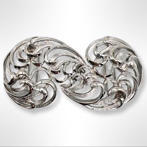 1986 Mimi Di N Silver Scroll Statement Belt Clip Set